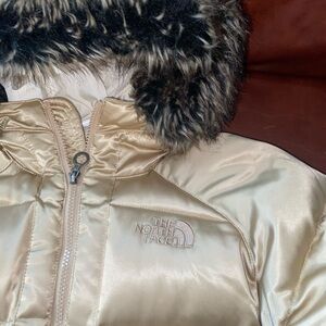 The North Face Metallic Gold Puffer Jacket with Fur Hood